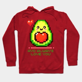 Pixel Art Smiling Avocado with Heart - Avo Always Love You Hoodie